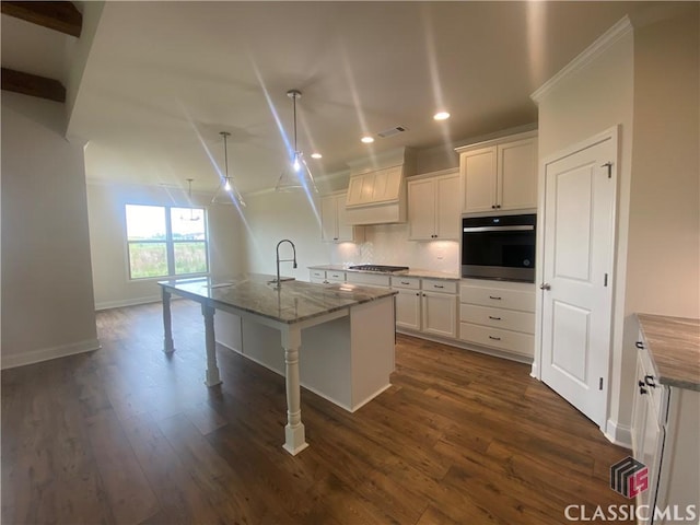 216 Montview Dr, Jefferson, GA 30549 - kitchen featuring oven, stainless steel gas stovetop, recessed lighting, white cabinetry, and backsplash