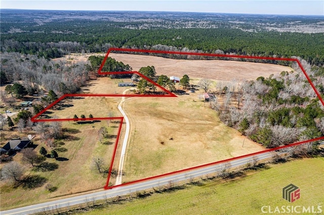 aerial view featuring a rural view