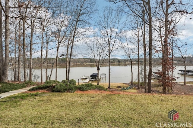 view of water feature with a boat dock