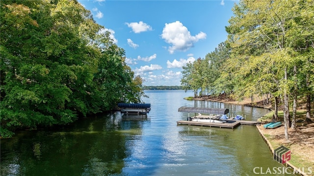 dock area featuring a water view