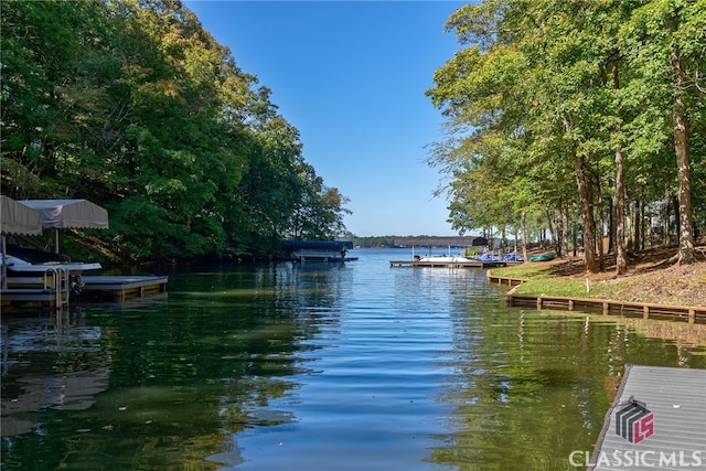 view of dock with a water view