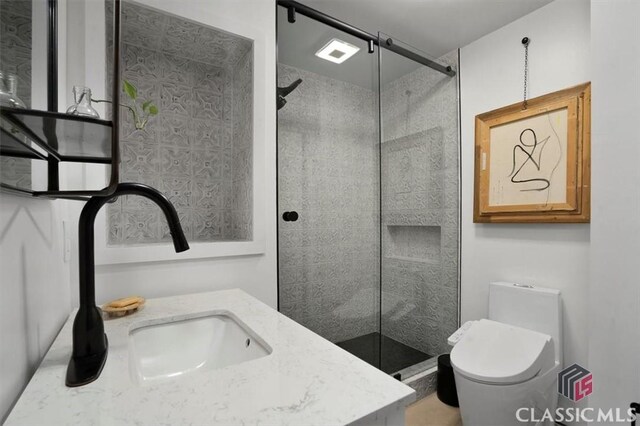 bedroom featuring a high ceiling, unfinished concrete flooring, and beamed ceiling