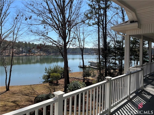 deck with a water view