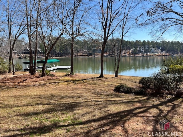 property view of water with a boat dock