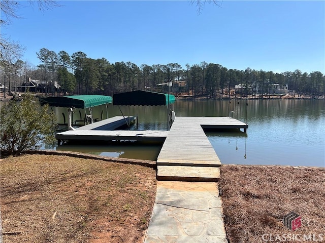 view of dock with a water view