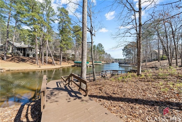 view of dock featuring a water view
