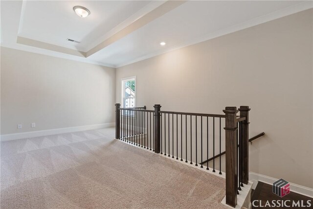 1380 Melody Bnd Unit 45, Watkinsville, GA 30677 - corridor with visible vents, baseboards, an upstairs landing, and a raised ceiling