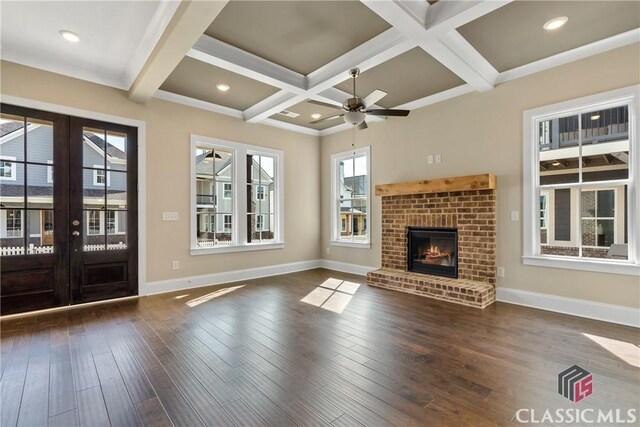 1380 Melody Bnd Unit 45, Watkinsville, GA 30677 - unfurnished living room with french doors, dark wood-style flooring, baseboards, and a ceiling fan
