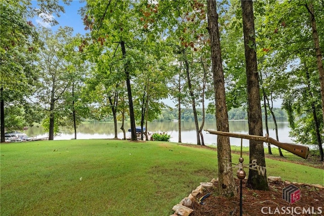 view of yard with a water view