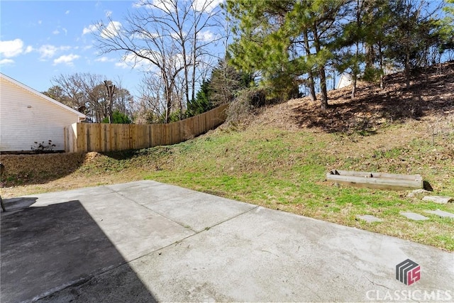 view of yard featuring a patio area and fence