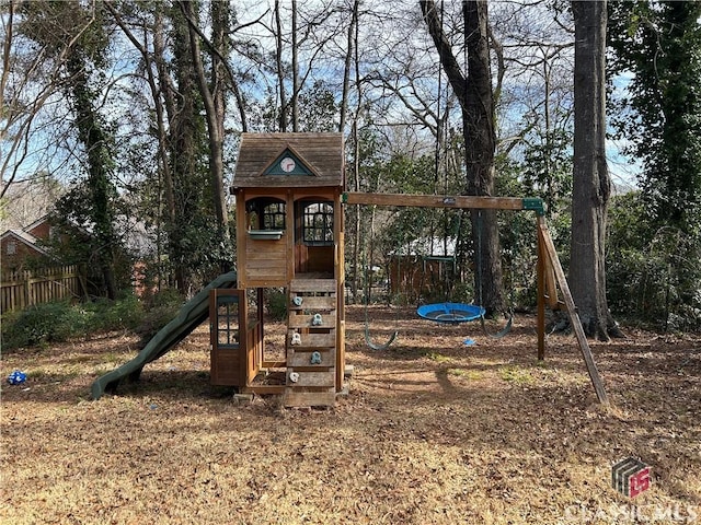 view of play area with fence