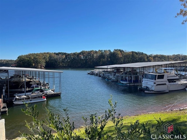 dock area featuring a water view