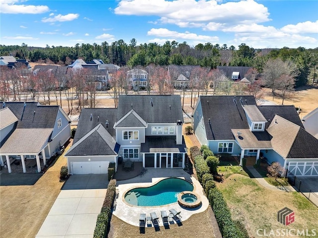 bird's eye view with a residential view