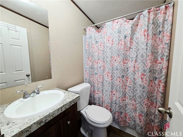 305 Langford Carey Rd, Danielsville, GA 30633 - full bath with a textured ceiling, toilet, vanity, and a shower with shower curtain