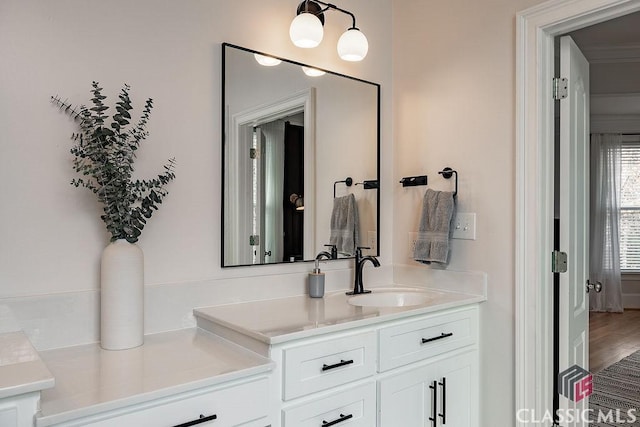 bathroom featuring vanity and wood finished floors