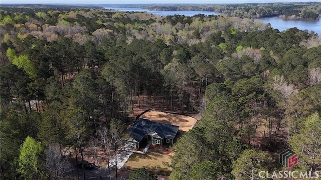 2850 Caboose Ct, Greensboro, GA 30642 - drone / aerial view with a water view and a wooded view