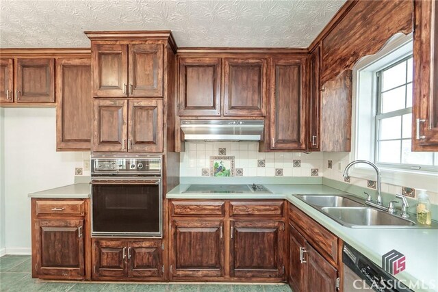 1050 Eugene Ln, Madison, GA 30650 - kitchen featuring electric stovetop, wall oven, under cabinet range hood, a sink, and stainless steel dishwasher