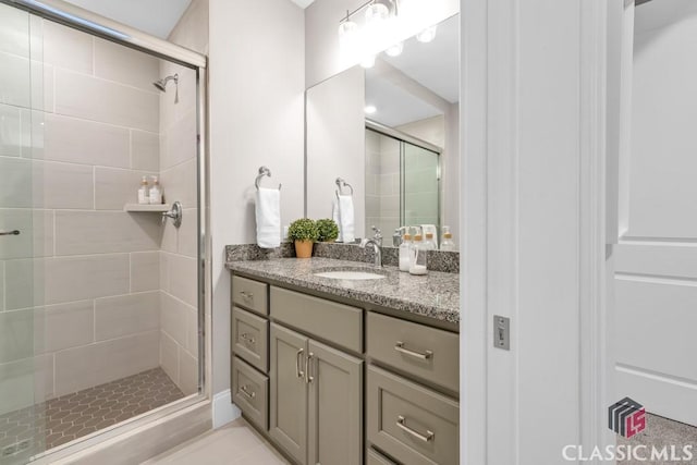 full bath featuring a stall shower and vanity