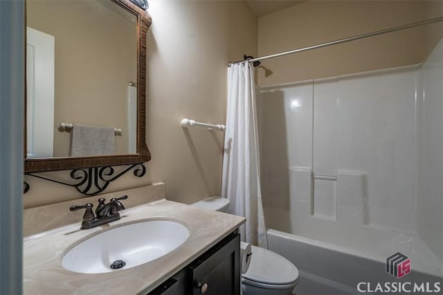 1296 Club Estates Rd, Statham, GA 30666 - bathroom featuring toilet, shower / tub combo with curtain, and vanity