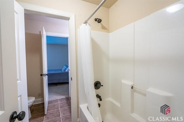 1296 Club Estates Rd, Statham, GA 30666 - bathroom featuring toilet, shower / bathtub combination with curtain, and tile patterned flooring