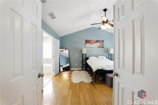 340 Hammersmith Dr, Suwanee, GA 30024 - bedroom featuring light wood-type flooring, lofted ceiling, and a ceiling fan