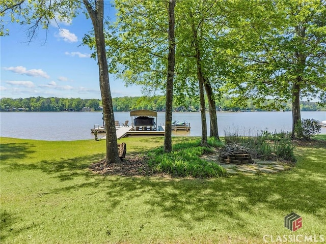 property view of water featuring a boat dock