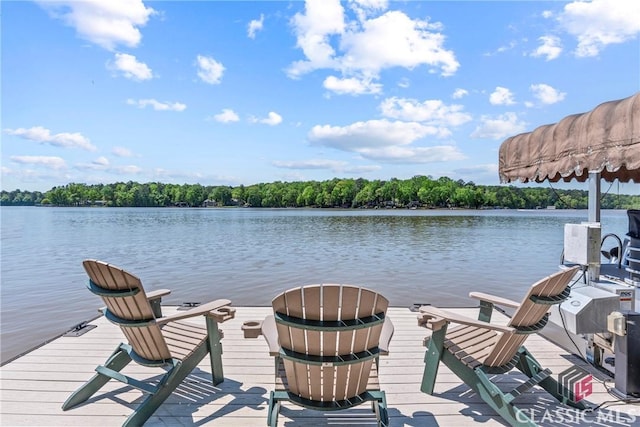 view of dock with a water view
