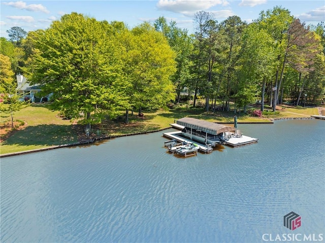 water view featuring a floating dock
