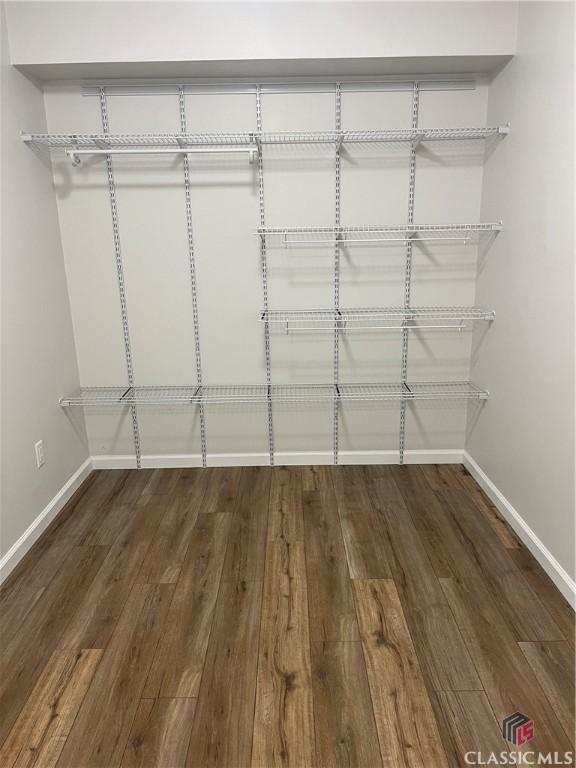 spacious closet with dark wood-style floors