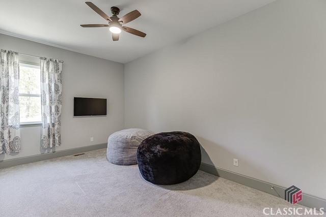 4208 Sierra Creek Ct, Hoschton, GA 30548 - sitting room with carpet, ceiling fan, and baseboards