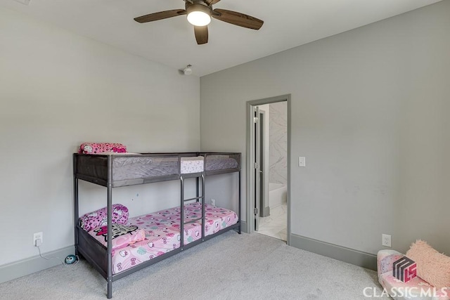 4208 Sierra Creek Ct, Hoschton, GA 30548 - bedroom with carpet flooring, ensuite bathroom, baseboards, and a ceiling fan