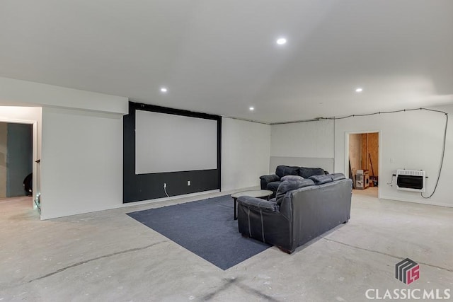4208 Sierra Creek Ct, Hoschton, GA 30548 - cinema featuring heating unit, unfinished concrete flooring, and recessed lighting