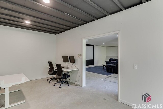 4208 Sierra Creek Ct, Hoschton, GA 30548 - office space with recessed lighting, unfinished concrete floors, and baseboards