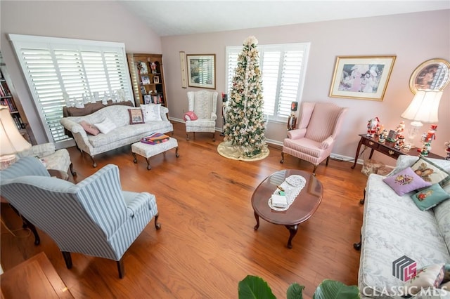 749 Diamond Hill Colbert Rd, Colbert, GA 30628 - living area with vaulted ceiling, wood finished floors, and baseboards
