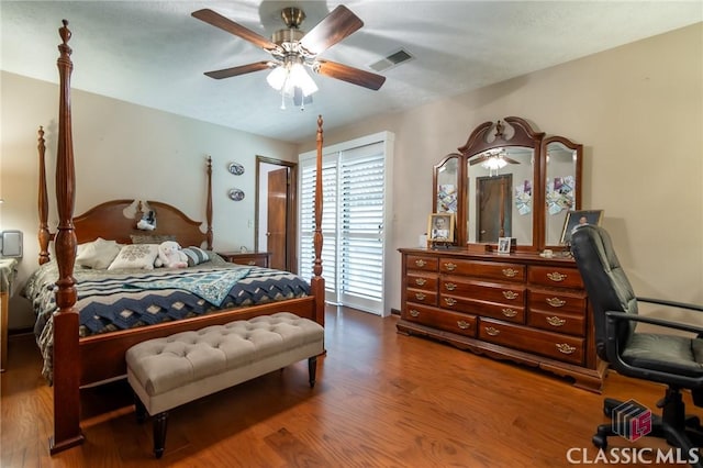 749 Diamond Hill Colbert Rd, Colbert, GA 30628 - bedroom with visible vents, wood finished floors, and a ceiling fan
