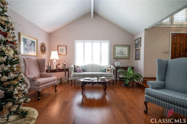 749 Diamond Hill Colbert Rd, Colbert, GA 30628 - living room with wood finished floors and lofted ceiling with beams