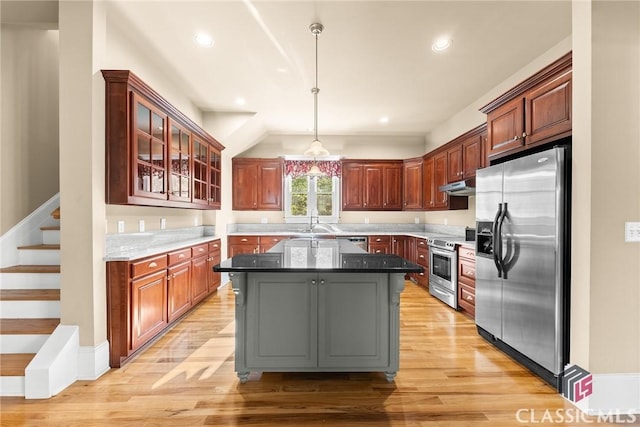 147 Rapids Dr, Bogart, GA 30622 - kitchen featuring light wood finished floors, a sink, stainless steel appliances, and under cabinet range hood