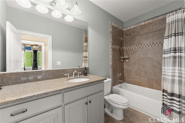 147 Rapids Dr, Bogart, GA 30622 - full bath featuring shower / bathtub combination with curtain, toilet, tile patterned flooring, and vanity