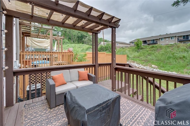 132 Tamara Ct, Athens, GA 30606 - wooden terrace with a pergola and central AC unit