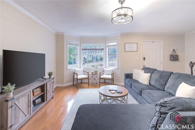 132 Tamara Ct, Athens, GA 30606 - living room with crown molding, an inviting chandelier, light wood-style flooring, and baseboards