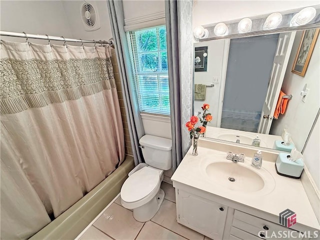 155 Broomsedge Trl, Athens, GA 30605 - full bath with tile patterned flooring, visible vents, vanity, shower / bath combination with curtain, and toilet