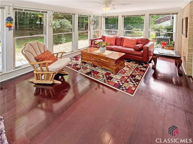 155 Broomsedge Trl, Athens, GA 30605 - sunroom featuring a ceiling fan, an outdoor living space, and hardwood / wood-style flooring