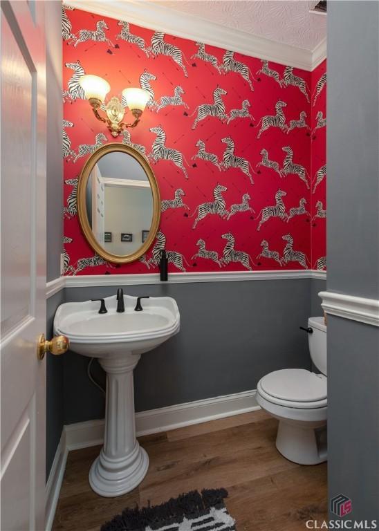 bathroom featuring baseboards, toilet, and wood finished floors