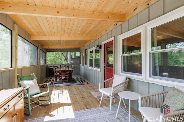 50 Atlanta Ln, Clayton, GA 30525 - sunroom / solarium featuring wooden walls, outdoor dining space, wood ceiling, and hardwood / wood-style floors