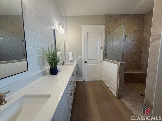 1200 Askew Trl, Greensboro, GA 30642 - full bath with wood finished floors, a walk in shower, and double vanity