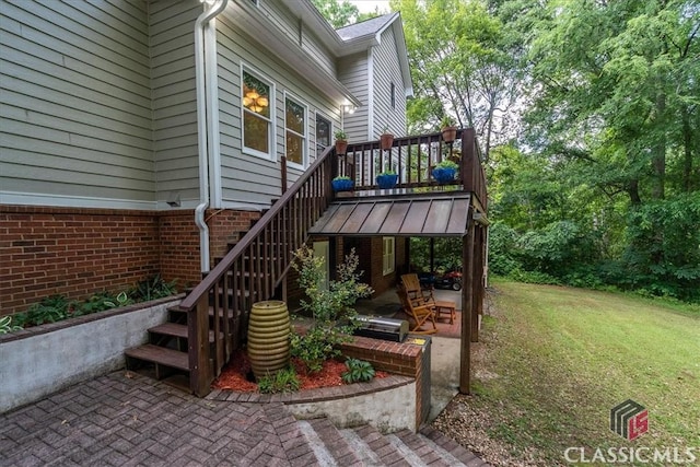 1130 Latham Dr, Watkinsville, GA 30677 - wooden deck featuring a yard, a patio, and stairway