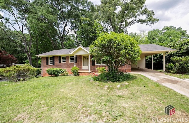 120 Hunt Rd, Athens, GA 30606 - ranch-style home featuring brick siding, driveway, a front lawn, and a carport