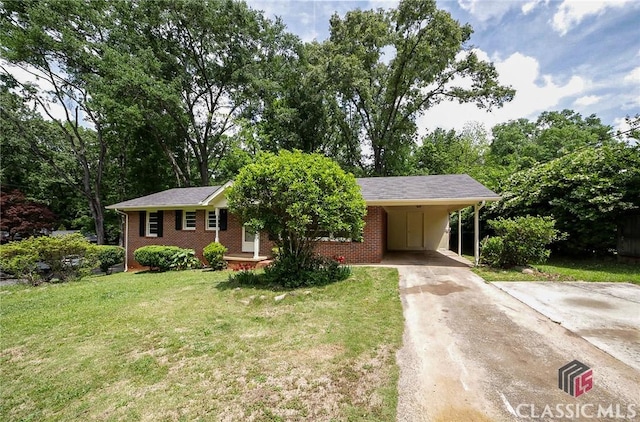 120 Hunt Rd, Athens, GA 30606 - ranch-style home featuring concrete driveway, brick siding, an attached carport, and a front lawn