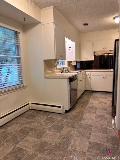 735 Timothy Rd, Athens, GA 30606 - kitchen with a sink, a textured ceiling, under cabinet range hood, white cabinets, and stainless steel dishwasher