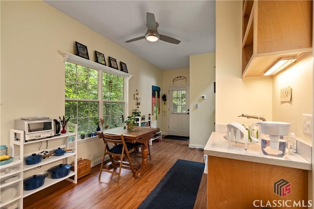 255 Pine Valley Dr, Athens, GA 30606 - dining room featuring wood finished floors, ceiling fan, and baseboards